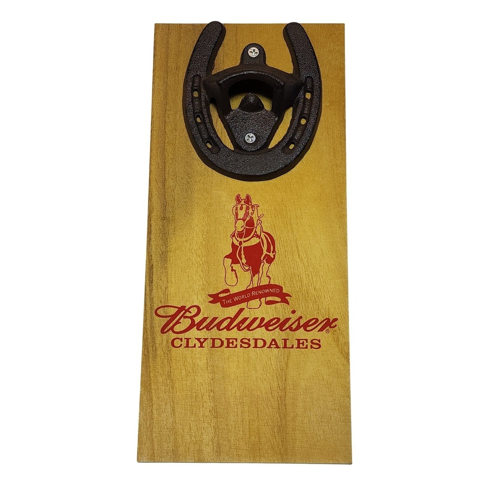 Budweiser Clydesdales Horseshoe Bottle Opener Wood Wall Mount Cast Iron 2020